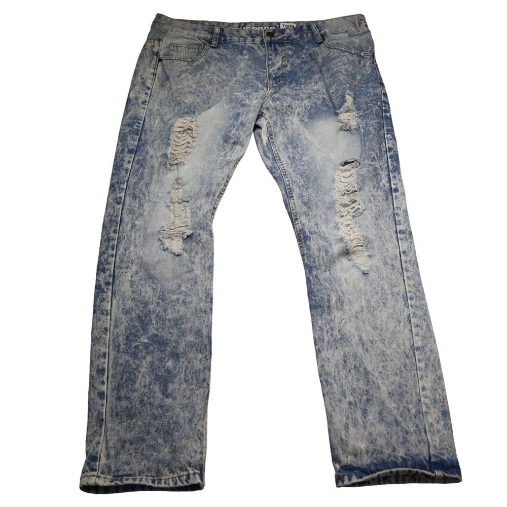 True Rock Jeans Pants Men 40 Blue Denim Acid Wash Distressed Casual Straight Leg